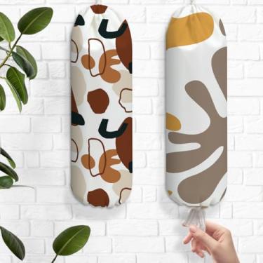 Imagem de 2 peças de porta-sacos de plástico com estampa de chita abstrata para sacolas de compras, suporte de parede reutilizável, suporte organizador para armário de cozinha, presentes de inauguração de casa