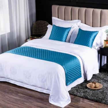 Imagem de Cobertor de cama com forro de algodão rômbico, cachecóis de cama, corredores de cama, colcha decorativa, corredores de cama king, para capa solteiro casal king size azul escuro ||50 x 210 cm para cama