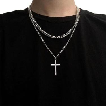 Imagem de Colar de cruz para homens, colares de cruz masculinos de prata, colar com pingente de cruz, joias simples, presentes e corrente cruzada para homens