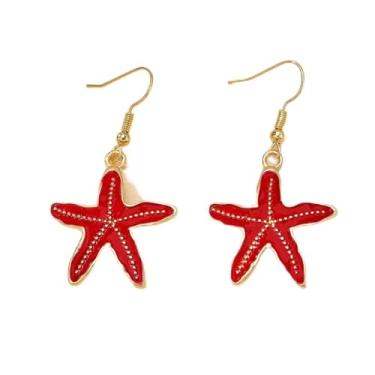 Imagem de Brincos femininos de estrela do mar azul e branco na moda, brincos pendentes de verão, praia, oceano, orelha, acessórios, middle, Metal, Sem pedra preciosa