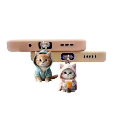 Imagem de 2 peças de plugue de pó acrílico 2D para interface de celular, gato é adequado para celular explosões fofas, Apple