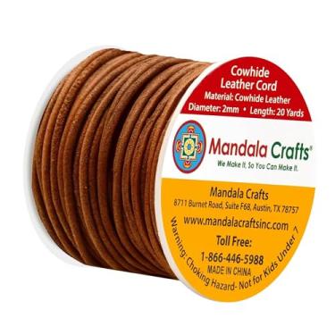 Imagem de Mandala Crafts Cordão redondo de couro legítimo, corda de couro natural para fabricação de joias, trançado kumihimo, cadarços (2 mm, ferrugem)