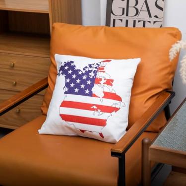 Imagem de Almofada com bandeira do mapa dos EUA, almofada de bandeira americana vermelha e branca de 45 x 45 cm com estrelas, almofada decorativa de sofá e cama para decoração de casa patriótica