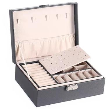 Imagem de Porta Joia Grande Dupla Camada Multifuncional Couro com Chave (PRETO)