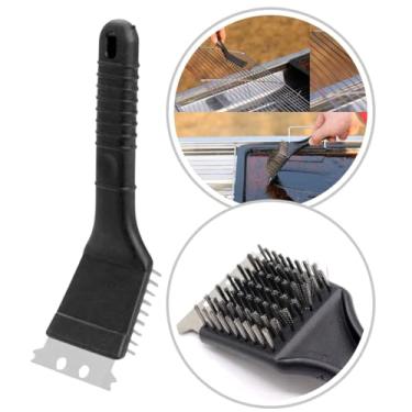 Imagem de Escova 2 em 1 Limpa Grelha e Raspador Inox Cerdas Aço Inox Churrasqueira (1)