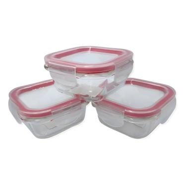 Imagem de Conjunto 3 Potes de Vidro 170ml com Tampa Hermética – Potes Quadrados de Vidro Borossilicato para Marmita, Freezer e Micro-ondas – Armazenamento de Alimentos, Papinhas e Temperos