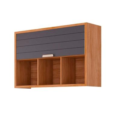 Imagem de Armário De Cozinha Modulado Eloise C- 1 Porta Basculante Riscada E 3 Nichos 120 Cm Cinamomo-titanium - Mgm