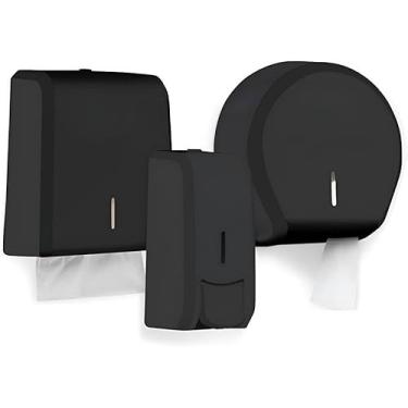 Imagem de Kit Completo para Banheiro 3 em 1 - Porta Papel Higiênico, Toalheiro e Saboneteira Nobre(Preto)