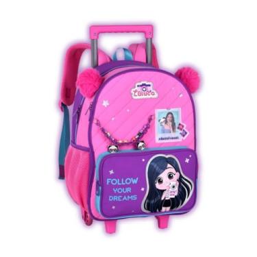 Imagem de Mochila Luluca de Rodinhas Infantil Meninas Pandinhas Orelhinhas Pelúcia, Cor rosa
