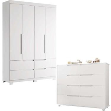 Imagem de Guarda Roupa Solteiro Doble com 4 Portas mais Cômoda 8 Gavetas para Qu