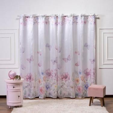 Imagem de Cortina Infantil 3,00x2,20 Estampada Tecido Cetim (Borboletas Encantada)