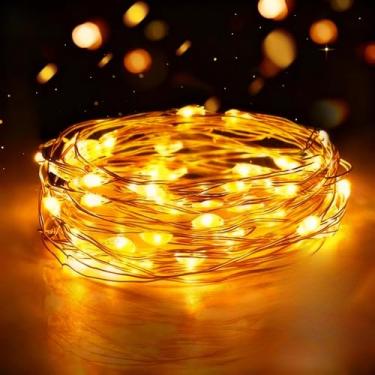 Imagem de Pisca Pisca Natal，Luzes de Cordão Led Solar 10m/20m à Prova D'áGua para Exterior, 8 Modos, Decoração de Natal e árvores，Parcialmente Alimentado Por Bateria (10M Amarelo)