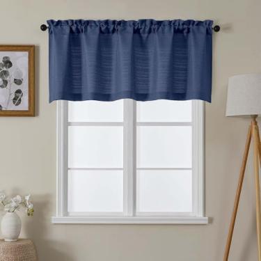 Imagem de Lecloud Saia azul para cortinas de janela de 55 cm de comprimento, cortinas de filtragem de luz modernas de privacidade, cortina rústica curta para casa com bolso para varões para armário de cozinha