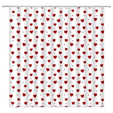 Imagem de JIRGIXA Cortina de chuveiro vermelha romântica coração amante casal decoração de banheiro cortina com ganchos, 187 cm L x 180 cm A