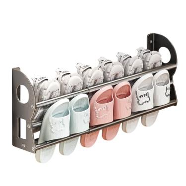 Imagem de Sapateira expansível montada na parede, prateleira organizadora de sapatos pendurada com suportes adesivos, prateleira organizadora de armazenamento de sapatos de metal para trailer, mudroom, entrada