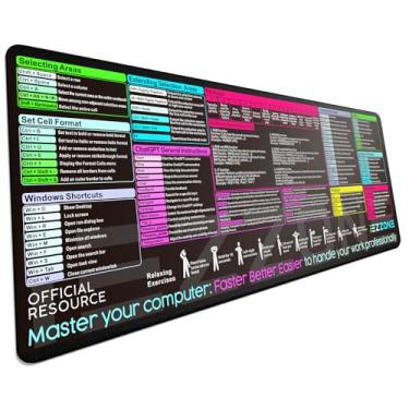 Imagem de Mouse pad com teclas de atalho do Excel, folha de dicas do Excel, tapete de mouse para jogos com folha de referências GG grande | Tapete de teclado para planilha de escritório para PC | Borda