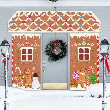Imagem de 3 peças de decoração de porta de pão de gengibre de natal faixa de casa de gengibre pano de fundo de natal doces de sala de aula banners para decoração de férias de inverno escola ao ar livre