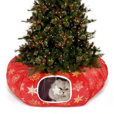 Imagem de Zuqqony Cama de túnel para gatos em ambientes internos, saias de árvore de Natal L, laváveis, quentes, macias, túnel de rosquinha para gatos, multifuncional, brinquedos interativos para felinos