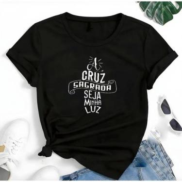 Imagem de T-shirt Blusa Linda A Cruz Sagrada Seja Minha Luz Camiseta Feminina Ca
