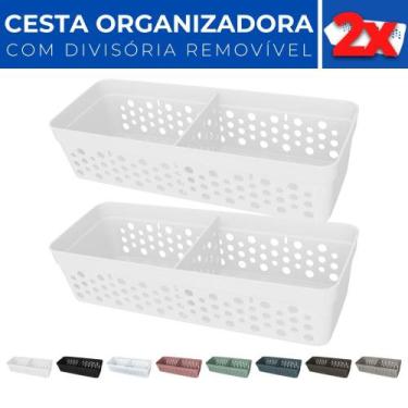 Imagem de Kit 2 Cesto Organizador Rattan c/ Divisória Removível 23x8 - Usual Uti