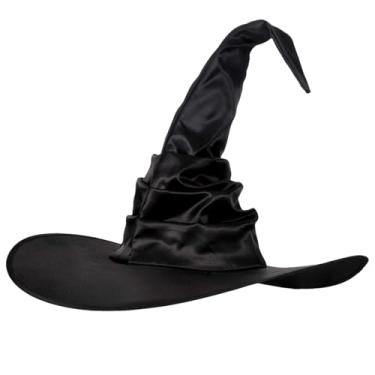Imagem de Chapéu feminino de bruxa de Halloween – Chapéu pontiagudo franzido grande com aba larga, acessório de cosplay dobrável para festa à fantasia, baile de máscaras, apresentação de palco, vestido de