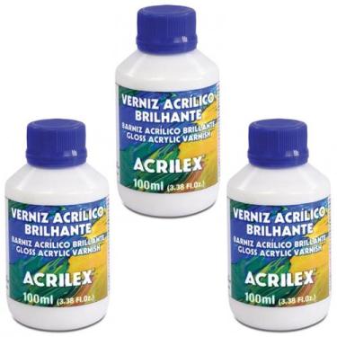 Imagem de Kit 3un Verniz Acrílico Brilhante 100ml Acrilex Madeira MDF