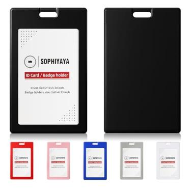 Imagem de SOPHIYAYA Pacote com 6 porta-crachás deslizantes – capa vertical de plástico rígido protege cartões de crédito para escritório, fábrica, professores, estudantes (preto)