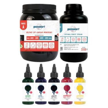 Imagem de Gessonart Kit Artesanato Profissional, Resina Base D'água com Cargas Minerais, Alta Resistência, Atóxico, 2 Partes A+B, 5 Pigmentos Coloridos, Cura 30 Minutos
