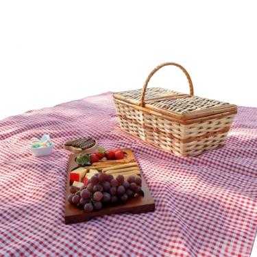 Imagem de Cesta Piquenique Média Esteticamente Agradável 43x25x16cm(Kit Cesta + Toalha Vermelha)