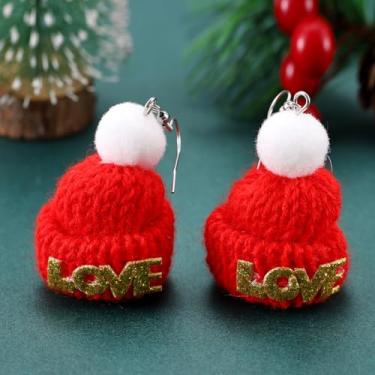 Imagem de Brincos de Natal femininos LOVE Hat com pingente de Natal, acessórios de bijuteria de fantasia, 2inch, Cobre, Sem pedra preciosa