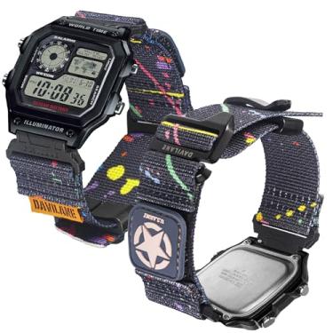 Imagem de DAVILANE Pulseira de relógio de nylon militar de 18 mm para Casio G-Shock AE/F/W (AE-1200, F-91W, W-735H, DW-H5600) - Pulseira de relógio de liberação rápida com adesivos intercambiáveis e fecho de