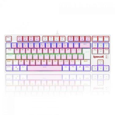 Imagem de Teclado Mecânico Gamer Redragon Daksa Rainbow, Switch Blue Removíveis, ABNT2, Pink/White - Rosa -Unissex