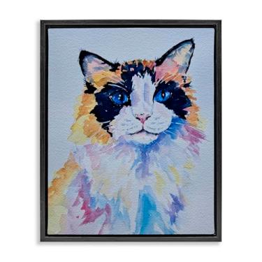 Imagem de Stupell Industries Arte de parede em tela flutuante com moldura dourada para retrato de gato Calico, design de Tatiana Roberts, 80 x 63 cm