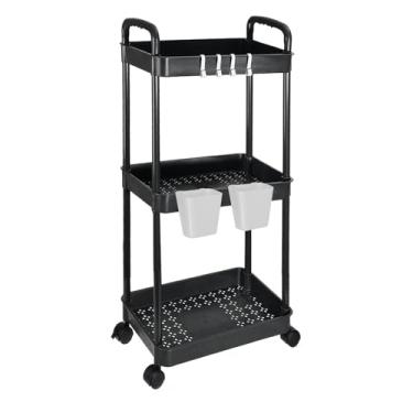 Imagem de PATIKIL Carrinho utilitário de 3 camadas com alça, organizador de prateleiras de armazenamento, organizador de armazenamento móvel com cestas suspensas para quarto, escritório, cozinha, banheiro
