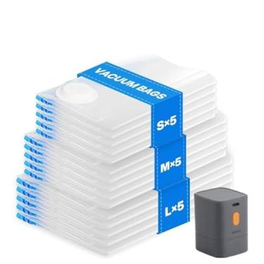 Imagem de Bonre Life Sacos de vácuo para viagem com bomba de ar recarregável, pacote com 15 sacos de compressão para bagagem e mala, economia de espaço para roupas e viagens