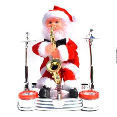 Imagem de Papai Noel Musical Decorativo, Saxofonista Luminoso, 20cm Altura, Tecido e ABS, Alimentado por Pilhas AA, Decoração Natalina