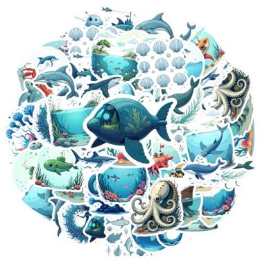 Imagem de 35 peças Oceano Vida Marinha Criaturas Marinhas Adesivos Subaquáticos Subaquáticos Brinquedo Animais Marinhos Adesivos Mar para Notebook Bagagem Celular Copo Guitarra DIY Bicicleta Skate Laptop