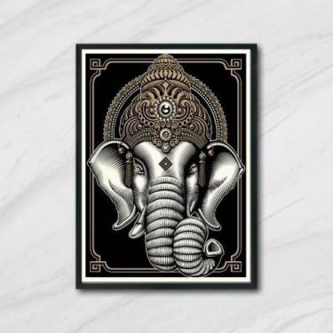 Imagem de Quadro Elefante Ganesha 45X34Cm - Com Vidro Moldura Preta - Quadros On