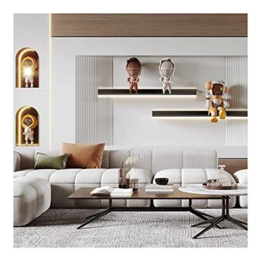 Imagem de Prateleira dupla face emissora de luz fácil de instalar, prateleira de parede criativa montada na parede de liga de alumínio, prateleira de exibição montada na parede, iluminação embutida, luzes de