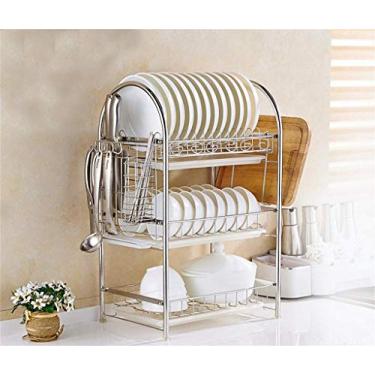 Imagem de Escorredor de talheres utensílios de cozinha escorredor de aço inoxidável rack de cozinha com pauzinhos tábua de corte de faca, rack de drenagem com suporte de talheres (A2-58 * 29,5 * 46 cm) ( )