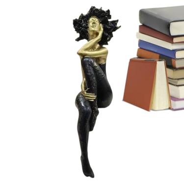 Imagem de Estátuas de menina para decoração de casa - Estatueta de arte moderna de menina afro | Arte de estátua de resina para quarto, sala de estar, estudo, estante, dormitório, apartamento, hotel, loja, café