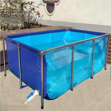 Imagem de Lagoa de piscina transparente dobrável para aquário com válvula de drenagem, tela de PVC com moldura de aço, janela de visualização transparente, lagoa de reprodução Koi, uso agrícola (120 x 80 x 51