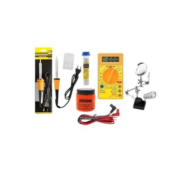 Imagem de Kit Ferro Solda 40 W + Pasta Para Soldar 110g + Solda Tubo Estanho 25g + Multímetro Digital E Lupa C/Garras Eda