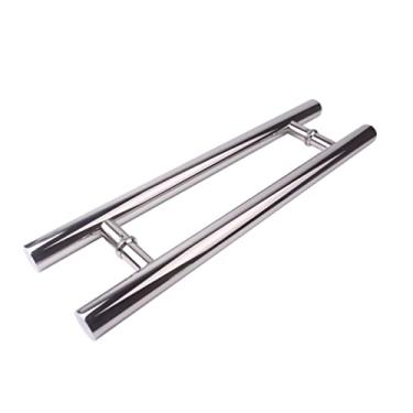 Imagem de Maçaneta de porta deslizante de aço inoxidável, maçaneta deslizante em forma de H para banheiro, celeiro, hotel, shopping, fácil instalação, 60 cm (tamanho: prata-1)