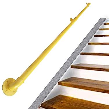 Imagem de Corrimão de escada - kit completo, corrimão de tubo amarelo industrial de escada com suporte de montagem na parede, casa contra a parede, grades internas e externas para idosos (tamanho: 2,1 m)