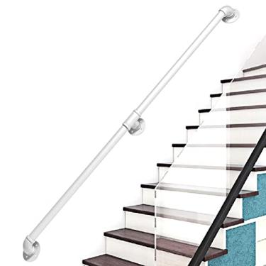Imagem de Corrimão de escada - kit completo, corrimão de tubo branco industrial de escada com suporte de montagem na parede, casa contra a parede, grades internas e externas para idosos (tamanho: 1,5 m)