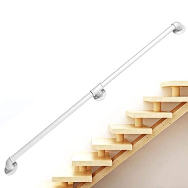 Imagem de Corrimão de escada - kit completo, corrimão de tubo branco industrial de escada com suporte de montagem na parede, casa contra a parede, grades internas e externas para idosos (tamanho: 6 m)