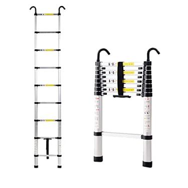 Imagem de Escada de extensão telescópica de alumínio resistente com gancho removível multiuso para telhado de sótão interno e externo capacidade de carga de 150 kg