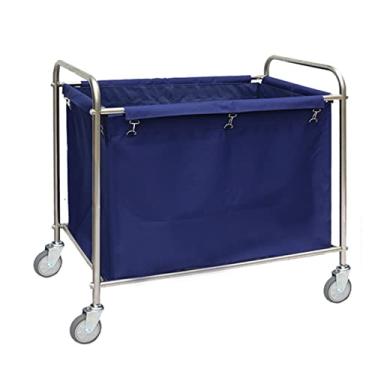 Imagem de Carrinho organizador de carrinho de armazenamento multifuncional de hotel com rodas, carrinho de linho marrom azul com alça, carrinho de rodinhas de serviço de limpeza, removível para motel, quarto de