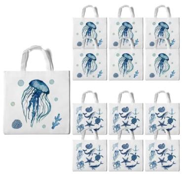 Imagem de Lyosehy 16 peças de brindes de festa de animais submarinos não tecidos, sacos de guloseimas do oceano a granel com alça para tema do mar, chá de bebê, artigos de festa de aniversário, decorações